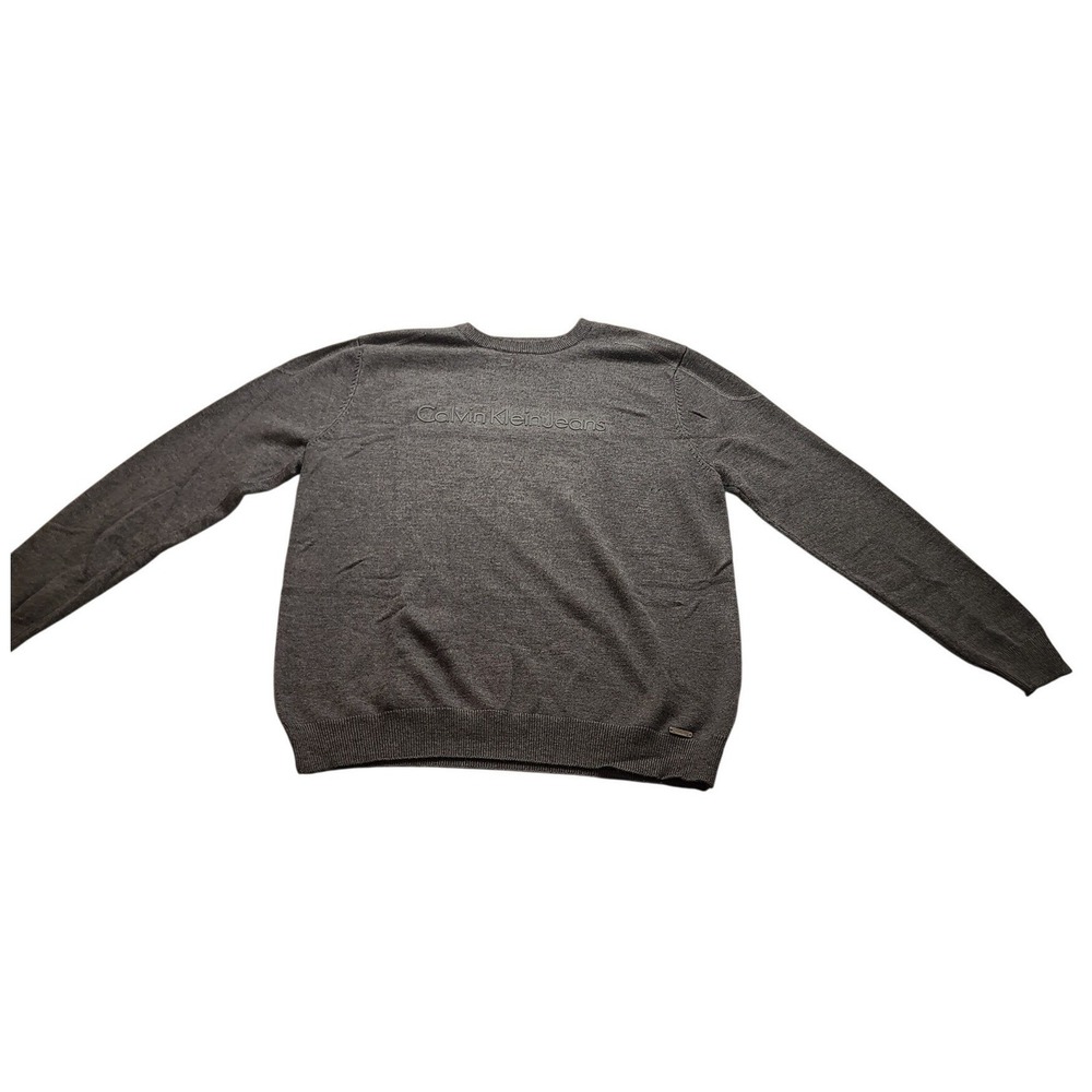 Calvin Klein Jeans Men's XXL Gray Crewneck Logo Knit Sweater Heather Gray